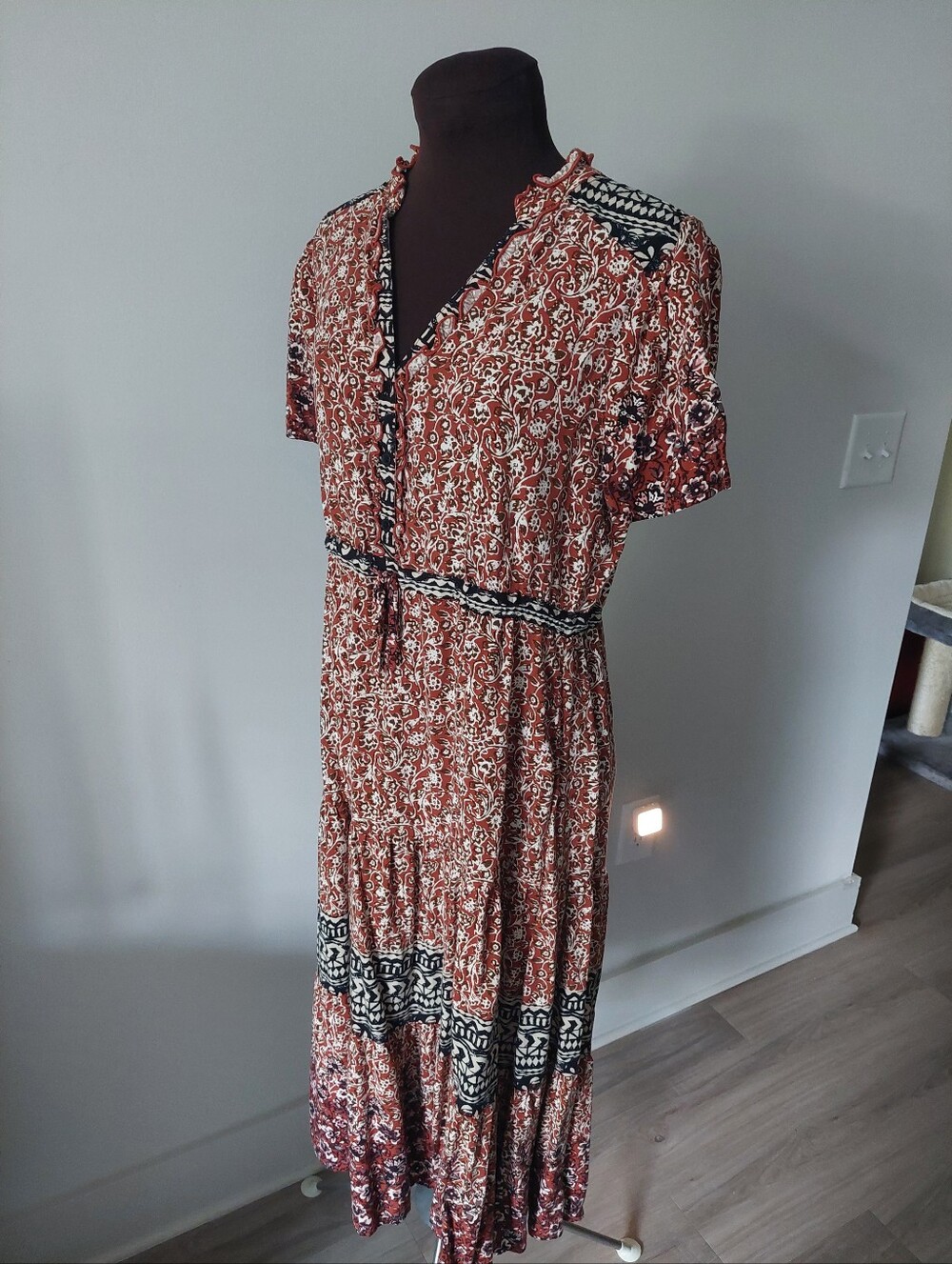 Mixed Print Midi Dress